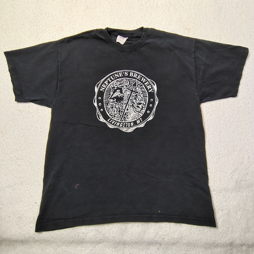 VINTAGE‎ Neptune's Brewery Livingston Montana T-Shirt Men's Size XL Black 90s